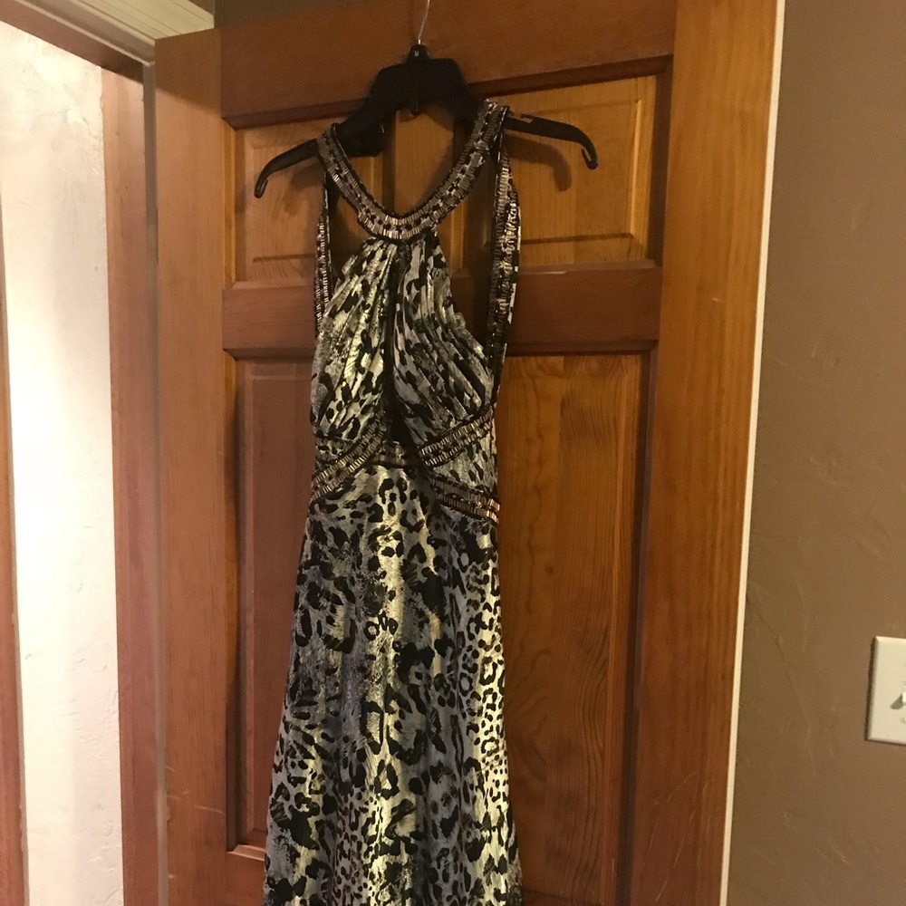 Cache long animal print evening gown
